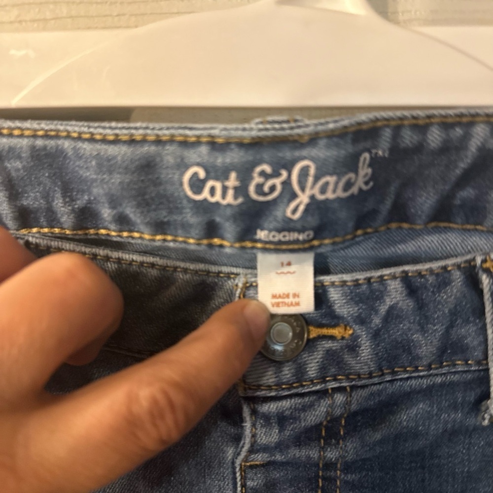Cat & Jack Jegging Size 14 Blue Patchwork Girls Stretch Jeans Snap Closure - Picture 2 of 4